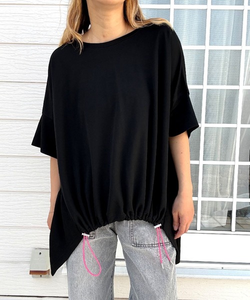 Q（キュー）の「COOL裾ドロストギャザープルオーバー（Tシャツ/カットソー・レディース・ピンク/モカ/ブラック・MEDIUM）」の15枚目の写真