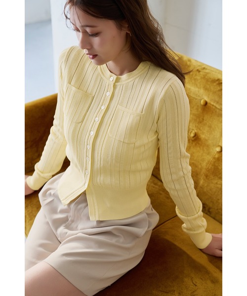 Her lip to(ハーリップトゥー)の「Eyelet Knit Cardigan(カーディガン/ボレロ・レディース・ミント/オフホワイト/ネイビー/サックスブルー/イエロー・FREE)」の11枚目の写真