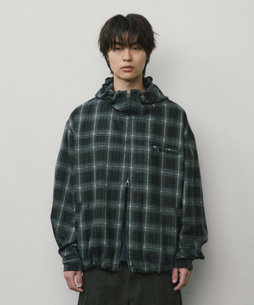 WMC(ダブリューエムシー)の「チェックフードシャケット_GREY(パーカー・メンズ・グレー・M/L)」の4枚目の写真