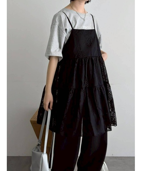 Samansa Mos2（サマンサ モスモス）の「フラワーレースキャミチュニック（チュニック・レディース・オフホワイト/ブラック・F）」の2枚目の写真