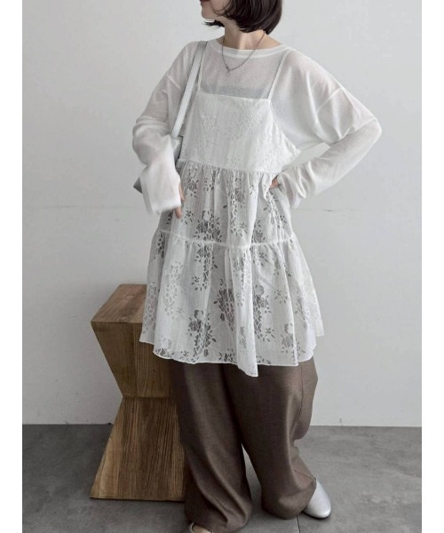 Samansa Mos2（サマンサ モスモス）の「フラワーレースキャミチュニック（チュニック・レディース・オフホワイト/ブラック・F）」の8枚目の写真