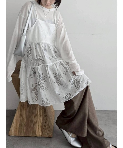 Samansa Mos2（サマンサ モスモス）の「フラワーレースキャミチュニック（チュニック・レディース・オフホワイト/ブラック・F）」の9枚目の写真
