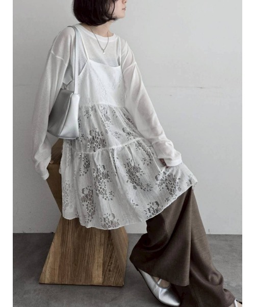 Samansa Mos2（サマンサ モスモス）の「フラワーレースキャミチュニック（チュニック・レディース・オフホワイト/ブラック・F）」の10枚目の写真