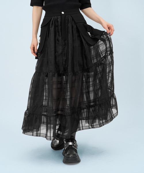 HARE（ハレ）の「ポケットベルトシアースカート(HARE)（スカート・レディース・ブラック/ホワイト・FREE）」の2枚目の写真