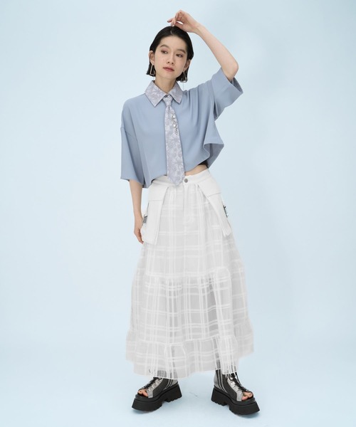 HARE（ハレ）の「ポケットベルトシアースカート(HARE)（スカート・レディース・ブラック/ホワイト・FREE）」の3枚目の写真