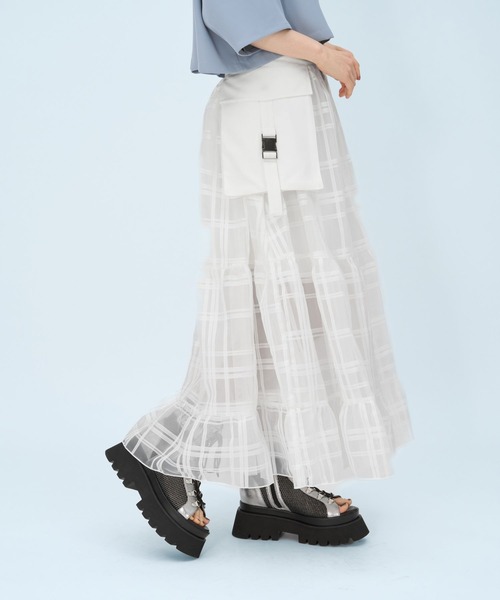 HARE（ハレ）の「ポケットベルトシアースカート(HARE)（スカート・レディース・ブラック/ホワイト・FREE）」の6枚目の写真