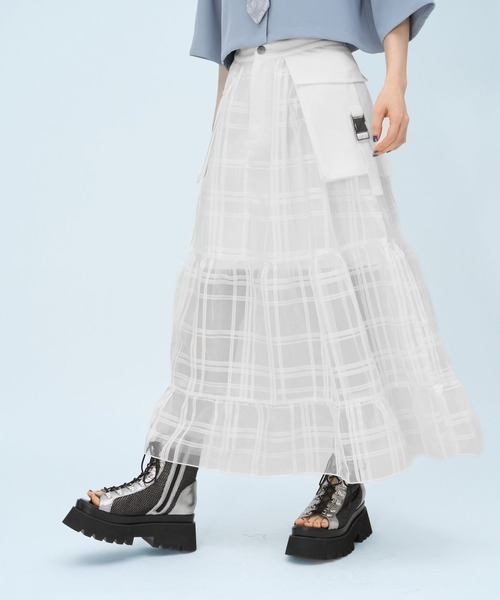 HARE（ハレ）の「ポケットベルトシアースカート(HARE)（スカート・レディース・ブラック/ホワイト・FREE）」の7枚目の写真