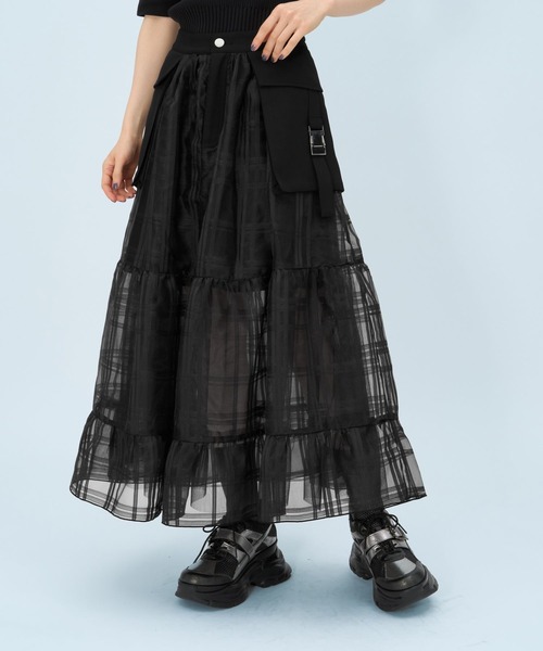 HARE（ハレ）の「ポケットベルトシアースカート(HARE)（スカート・レディース・ブラック/ホワイト・FREE）」の8枚目の写真