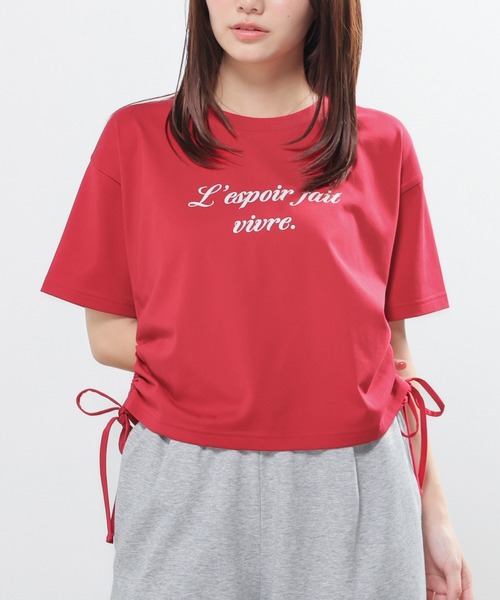 Honeys（ハニーズ）の「【ハニさら・接触冷感・ＵＶカット】脇ドロストＴシャツ（Tシャツ/カットソー・レディース・スミクロ/ホワイト/レッド/ブルー・L/M/S/SS）」の16枚目の写真