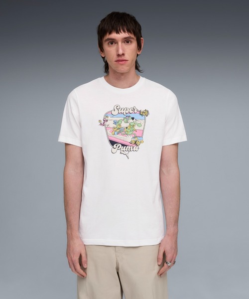 PUMA(プーマ)の「PUMA プーマ メンズ グラフィック スーパー プーマ スーベニア 半袖 Tシャツ(Tシャツ/カットソー・メンズ・ブラック×レッド/ブルー系その他7/ホワイト・SMALL/MEDIUM/LARGE/X-LARGE/XX-LARGE)」の1枚目の写真