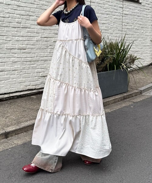 アソート柄パッチワークロングキャミワンピース（ワンピース