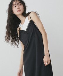 lace docking dot cami onepiece / レースドッキングドットキャミ