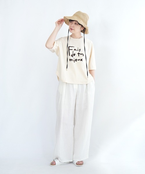SOLAMONAT（ソラモナ）の「パフ天竺　ハーフスリーブプリント　PO Fais（Tシャツ/カットソー・レディース・ブラック/杢グレー/ホワイト×グレー/ホワイト×ブラック/キナリ・FREE）」の10枚目の写真