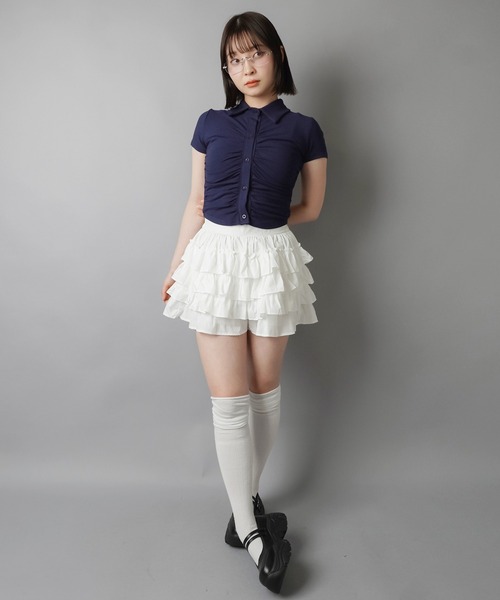 SPINNS(スピンズ)の「襟付き半袖シャツ/ギャザー(Tシャツ/カットソー・レディース・ネイビー/ブラック/オフホワイト/グレー・ONESIZE)」の15枚目の写真