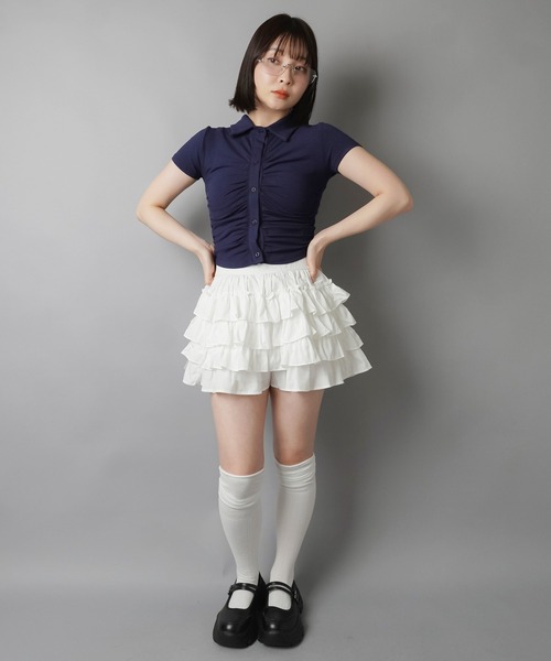 SPINNS(スピンズ)の「襟付き半袖シャツ/ギャザー(Tシャツ/カットソー・レディース・ネイビー/ブラック/オフホワイト/グレー・ONESIZE)」の14枚目の写真