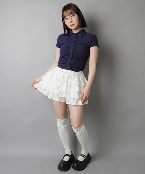 SPINNS(スピンズ)の「襟付き半袖シャツ/ギャザー(Tシャツ/カットソー・レディース・ネイビー/ブラック/オフホワイト/グレー・ONESIZE)」の13枚目の写真