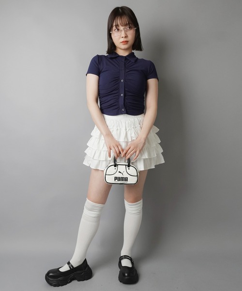 SPINNS(スピンズ)の「襟付き半袖シャツ/ギャザー(Tシャツ/カットソー・レディース・ネイビー/ブラック/オフホワイト/グレー・ONESIZE)」の12枚目の写真