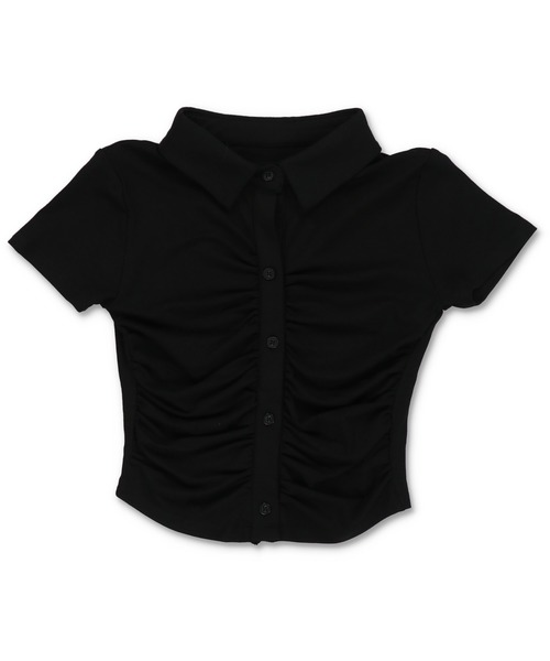 SPINNS(スピンズ)の「襟付き半袖シャツ/ギャザー(Tシャツ/カットソー・レディース・ネイビー/ブラック/オフホワイト/グレー・ONESIZE)」の9枚目の写真