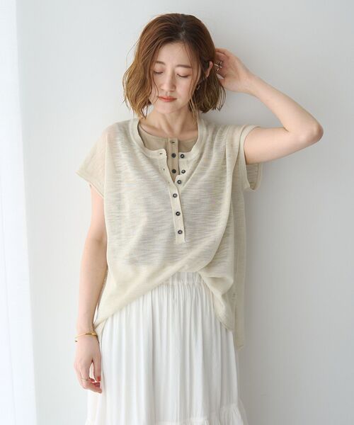 YECCA VECCA（イェッカヴェッカ）の「【2点SET】ヘンリーネックスラブシアーニット（ニット/セーター・レディース・ライトベージュ/ネイビー・FREE）」の13枚目の写真