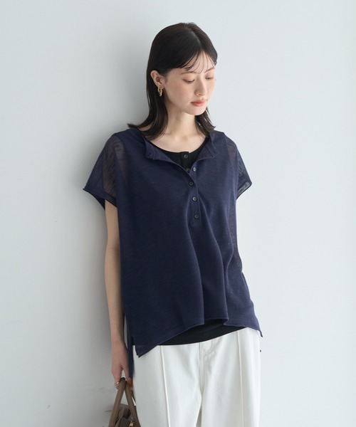 YECCA VECCA（イェッカヴェッカ）の「【2点SET】ヘンリーネックスラブシアーニット（ニット/セーター・レディース・ライトベージュ/ネイビー・FREE）」の2枚目の写真