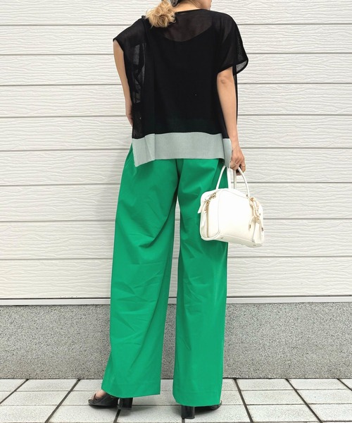 Q(キュー)の「アイスタッチワイドストレートパンツ(その他パンツ・レディース・ブラック/グリーン/カーキブラウン・MEDIUM)」の4枚目の写真