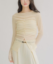 【着るだけで細見えが叶う!】シャーリングシアートップス