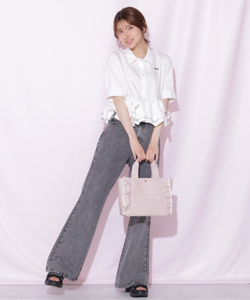 JILL by JILL STUART（ジルバイジルスチュアート）の「フリルヘムショートブラウス半袖（シャツ/ブラウス・レディース・ブルー/ホワイト/ネイビー・FREE）」の22枚目の写真