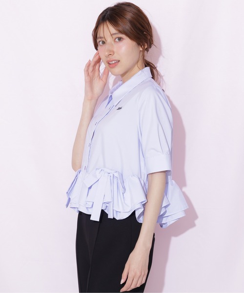 JILL by JILL STUART（ジルバイジルスチュアート）の「フリルヘムショートブラウス半袖（シャツ/ブラウス・レディース・ブルー/ホワイト/ネイビー・FREE）」の16枚目の写真