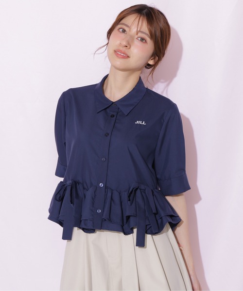 JILL by JILL STUART（ジルバイジルスチュアート）の「フリルヘムショートブラウス半袖（シャツ/ブラウス・レディース・ブルー/ホワイト/ネイビー・FREE）」の6枚目の写真