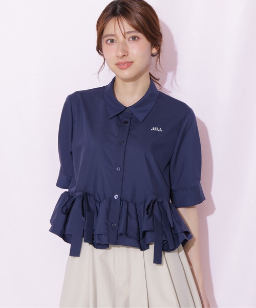 JILL by JILL STUART（ジルバイジルスチュアート）の「フリルヘムショートブラウス半袖（シャツ/ブラウス・レディース・ブルー/ホワイト/ネイビー・FREE）」の7枚目の写真