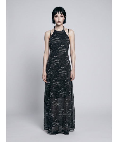 TAJEN:T(タジェント)の「【TAJEN:T】BONSAI PATTERN HALTER NECK SHEER LONG DRESS/ボンサイパターン ホルターネックシアー ロングワンピース(ワンピース・レディース・ブラック/ベージュ・1/2)」の2枚目の写真