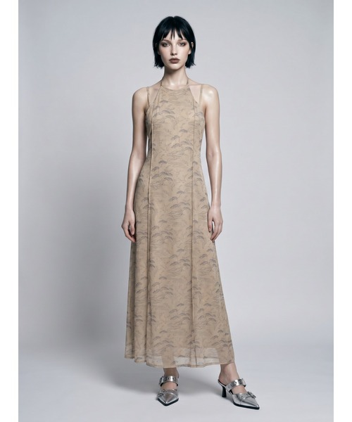 TAJEN:T(タジェント)の「【TAJEN:T】BONSAI PATTERN HALTER NECK SHEER LONG DRESS/ボンサイパターン ホルターネックシアー ロングワンピース(ワンピース・レディース・ブラック/ベージュ・1/2)」の3枚目の写真
