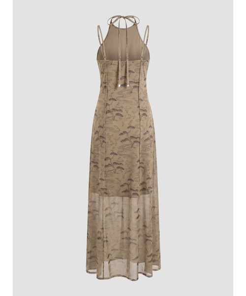 TAJEN:T(タジェント)の「【TAJEN:T】BONSAI PATTERN HALTER NECK SHEER LONG DRESS/ボンサイパターン ホルターネックシアー ロングワンピース(ワンピース・レディース・ブラック/ベージュ・1/2)」の6枚目の写真