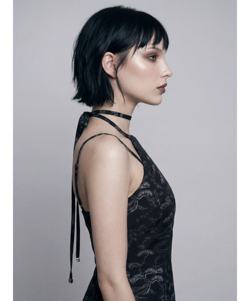 TAJEN:T(タジェント)の「【TAJEN:T】BONSAI PATTERN HALTER NECK SHEER LONG DRESS/ボンサイパターン ホルターネックシアー ロングワンピース(ワンピース・レディース・ブラック/ベージュ・1/2)」の8枚目の写真