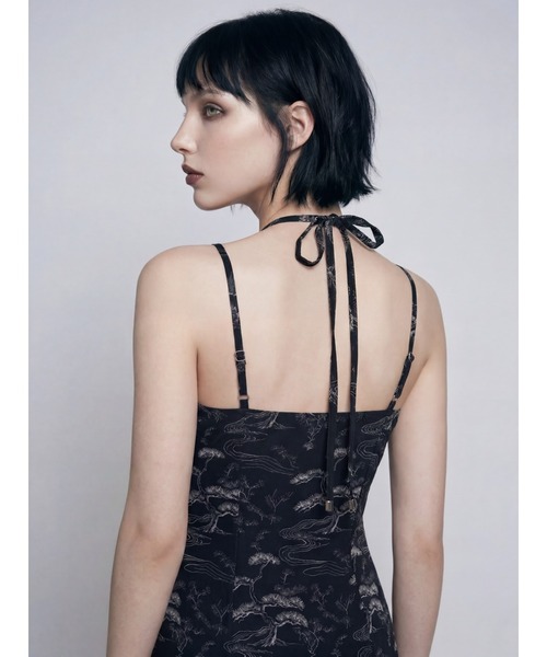 TAJEN:T(タジェント)の「【TAJEN:T】BONSAI PATTERN HALTER NECK SHEER LONG DRESS/ボンサイパターン ホルターネックシアー ロングワンピース(ワンピース・レディース・ブラック/ベージュ・1/2)」の9枚目の写真
