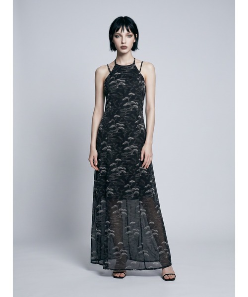 TAJEN:T(タジェント)の「【TAJEN:T】BONSAI PATTERN HALTER NECK SHEER LONG DRESS/ボンサイパターン ホルターネックシアー ロングワンピース(ワンピース・レディース・ブラック/ベージュ・1/2)」の10枚目の写真