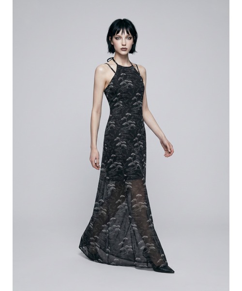 TAJEN:T(タジェント)の「【TAJEN:T】BONSAI PATTERN HALTER NECK SHEER LONG DRESS/ボンサイパターン ホルターネックシアー ロングワンピース(ワンピース・レディース・ブラック/ベージュ・1/2)」の11枚目の写真