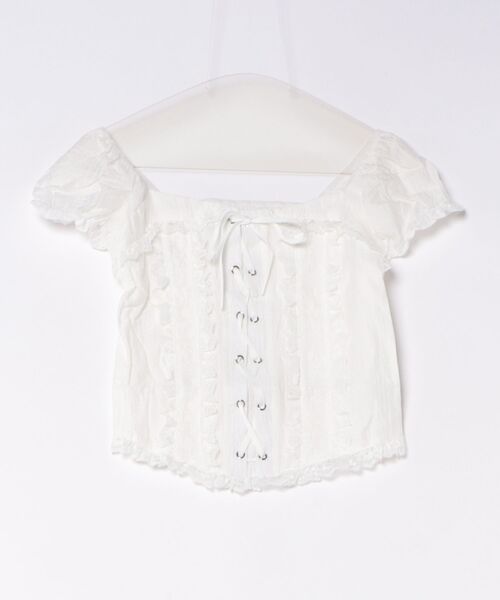 Anely(アネリー)の「Anely スクエアネック レースアップ パフスリーブ ブラウス(Tシャツ/カットソー・レディース・ホワイト/アイボリー/ピンク・FREE)」の20枚目の写真