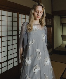 フラワー刺繍ティアードフリルドレス Aライン マタニティ結婚式 二次会