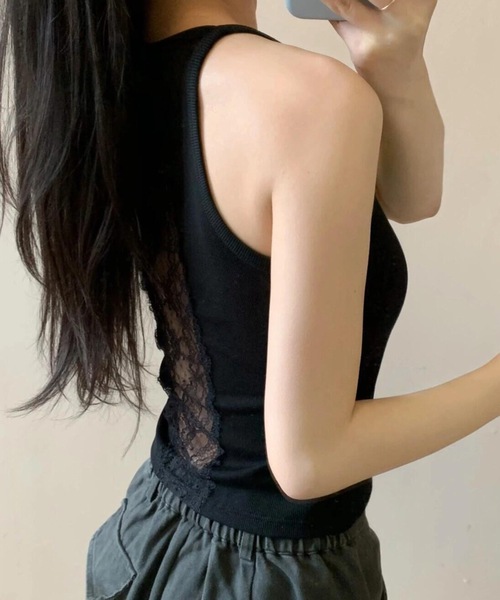 Lace Ladies(レースレディース)の「レース切替 バックデザイン カップ付き タンクトップ(タンクトップ・レディース・ブラック/グレー/ホワイト・FREE)」の13枚目の写真