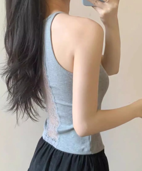Lace Ladies(レースレディース)の「レース切替 バックデザイン カップ付き タンクトップ(タンクトップ・レディース・ブラック/グレー/ホワイト・FREE)」の14枚目の写真