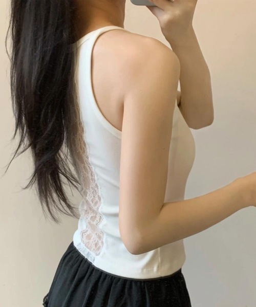 Lace Ladies(レースレディース)の「レース切替 バックデザイン カップ付き タンクトップ(タンクトップ・レディース・ブラック/グレー/ホワイト・FREE)」の17枚目の写真