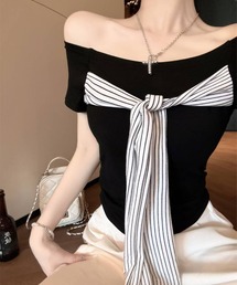 オフショルダー」に該当するトップス（ストライプ柄）ファッション通販