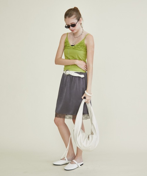 Rohwel(ローウェル)の「Satin Lace Midi Skirt / サテンレースミディスカート(スカート・レディース・ホワイト/チャコールグレー・FREE)」の13枚目の写真