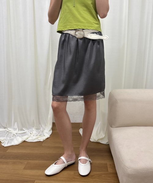 Rohwel(ローウェル)の「Satin Lace Midi Skirt / サテンレースミディスカート(スカート・レディース・ホワイト/チャコールグレー・FREE)」の15枚目の写真
