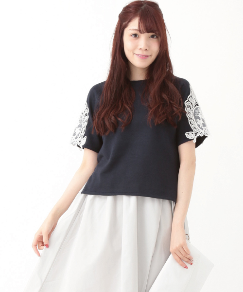 earth music&ecology（アースミュージックアンドエコロジー）の「【2016Summer】モチーフレースプルオーバー（ニット/セーター・レディース・LT.Gray/サックスブルー/ネイビー/アイボリー・FREE）」の3枚目の写真