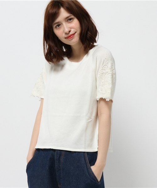 earth music&ecology（アースミュージックアンドエコロジー）の「【2016Summer】モチーフレースプルオーバー（ニット/セーター・レディース・LT.Gray/サックスブルー/ネイビー/アイボリー・FREE）」の14枚目の写真