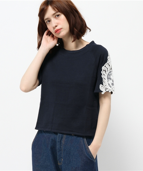 earth music&ecology（アースミュージックアンドエコロジー）の「【2016Summer】モチーフレースプルオーバー（ニット/セーター・レディース・LT.Gray/サックスブルー/ネイビー/アイボリー・FREE）」の15枚目の写真