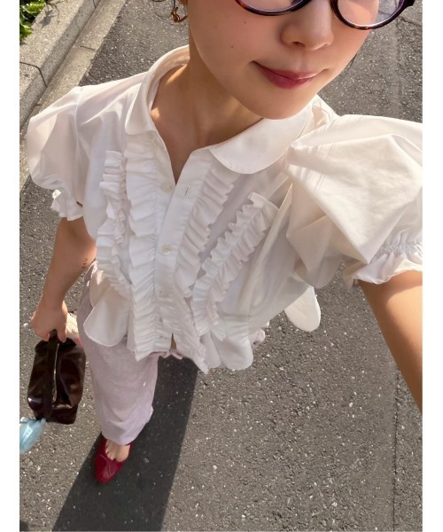 LILY BROWN(リリーブラウン)の「フリルレースアップブラウス(シャツ/ブラウス・レディース・ドット/ホワイト/チェック・F)」の14枚目の写真