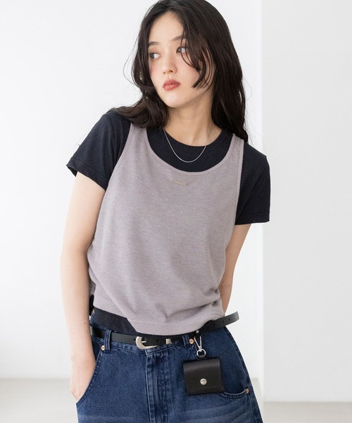RAGEBLUE(レイジブルー)の「ギャザーシアータンクレイヤードTシャツ(Tシャツ/カットソー・レディース・ホワイト/ネイビー/グレー・FREE)」の1枚目の写真